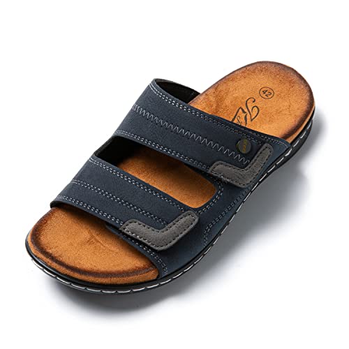 JOMIX Sommer Sandalen Herren Weiche Kunstleder Pantoletten Herren Klettverschluss Latschen Rutschfeste Gummisohle Meer Strand Outdoor (Marine, 41 EU) von JOMIX