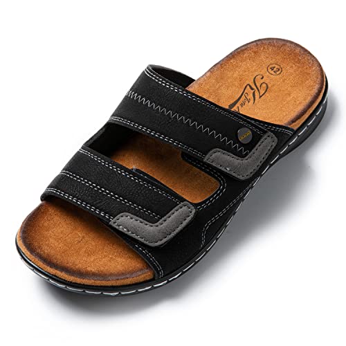 JOMIX Sommer Sandalen Herren Weiche Kunstleder Pantoletten Herren Klettverschluss Latschen Rutschfeste Gummisohle Meer Strand Outdoor (Schwarz, 43 EU) von JOMIX