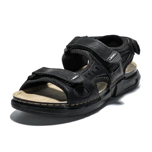 JOMIX Herren Sandalen Senioren Sommer Bequem Flach Sandaletten Alte Menschen Badeschuhe Pantoletten Rutschfest (Schwarz, 46 EU, TU2002) von JOMIX