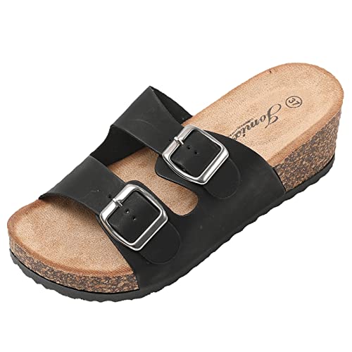 JOMIX Bequem Plateau Sandalen Clogs Damen Sommer Elegant Slippers Pantoletten Damen mit Absatz (Schwarz, 40 EU, SD8038) von JOMIX