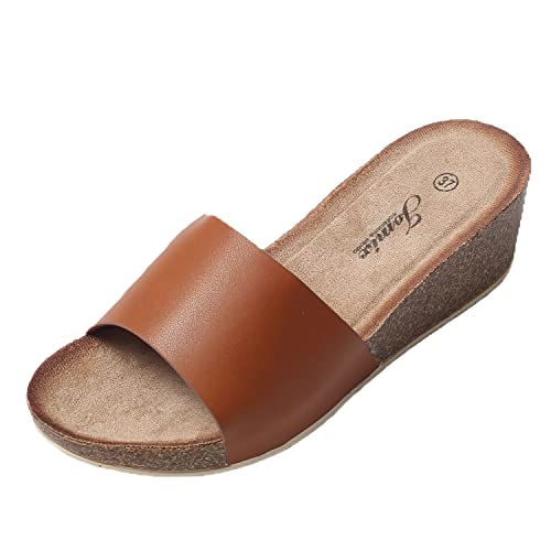 JOMIX Sandalen Damen Pantoletten Damen Flach rutschfest Sommer Badelatschen Strandsandalen Freizeit Clogs (Braun, 37 EU, SD8208) von JOMIX