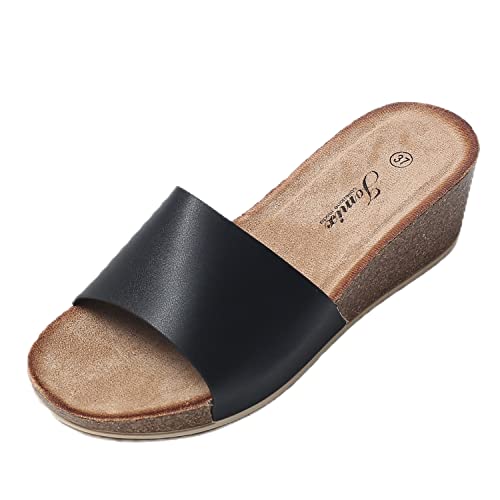 JOMIX Sommer Sandaletten Damen Prägnant Keilabsatz Sandalen Bequeme Kork Fußbett Meer Pool Strand Outdoor (Schwarz Größe Groß 1 Nummer, 37 EU) von JOMIX