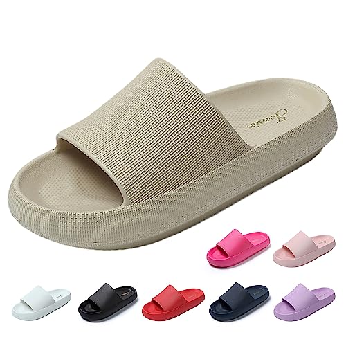 JOMIX Sommer Schlappen Damen Dicke Sohle Sandalen Einfarbige Slides Anti-Rutsch Badelatschen Badeschlappen Meer Pool Strand Schwimmen (Beige, 36 EU) von JOMIX