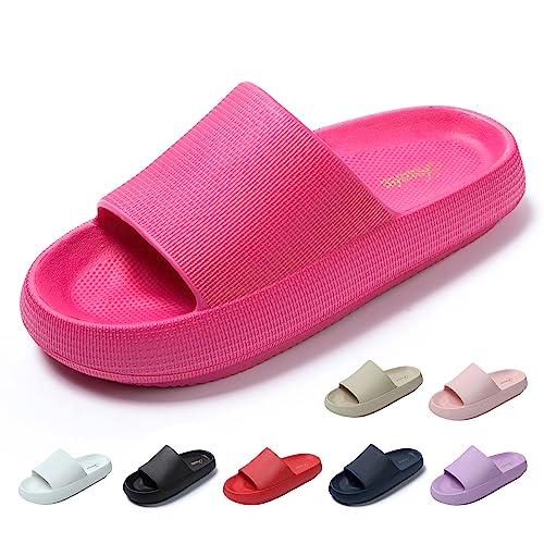 JOMIX Sommer Schlappen Damen Dicke Sohle Sandalen Einfarbige Slides Anti-Rutsch Badelatschen Badeschlappen Meer Pool Strand Schwimmen (Fuchsia, 38 EU) von JOMIX