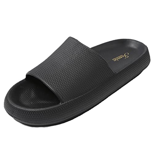 JOMIX Sommer Schlappen Herren Dicke Sohle Sandalen Einfarbige Slides Bequeme Badelatschen Badeschlappen Meer Pool Strand Schwimmen Indoor Outdoor (Schwarz, 40 EU) von JOMIX