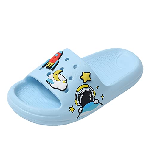 JOMIX Sommer Schlappen Kinder Jungen Mädchen Karikaturen Patch Sandalen Bunte Badelatschen Badeschlappen Schwimmbad Meer Strand (Blau, 30/31 EU) von JOMIX