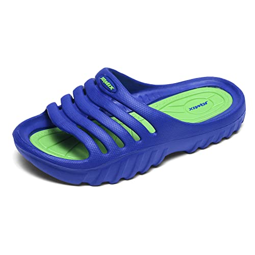 JOMIX Leichte Sommer Sandalen Flach Pantoletten Badeschuhe Kinder Slides BadeschlappenJungen Hausschuhe (Royalblau Grün, 24 EU, SP2021) von JOMIX