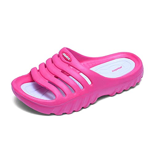 JOMIX Kinder Sandalen Sommer Bequeme Leichte Sides Mädchen Badepantoletten für Strand Freizeit Tier Hausschuhe (Fuchsia Weiß, 33 EU, SB2020) von JOMIX