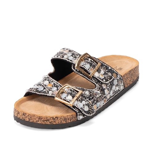 JOMIX Sommerliche Strandschuhe für Damen, rutschfest, weich und bequem, gepolsterte Korkzwischensohle, geeignet für zu Hause oder Urlaub am Meer WCF250216, Schwarz, 41 EU von JOMIX