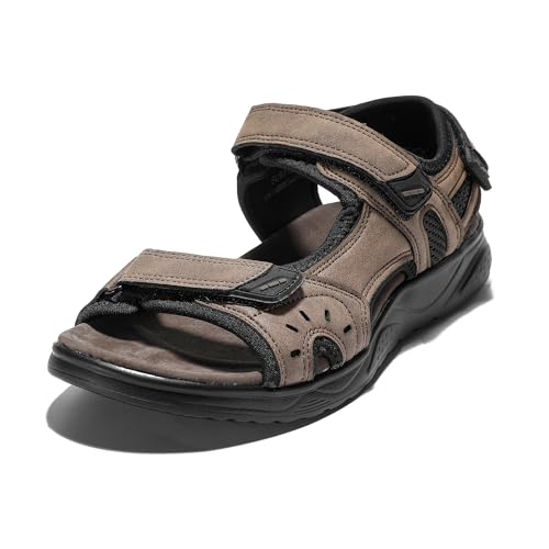 JOMIX Herren Pantoletten mit Fußbett Sandalen Klettverschluss Bequem Sandaletten Sommer Elegant Sommerschuhe Muttertag (Beige, 41 EU, SU9312) von JOMIX