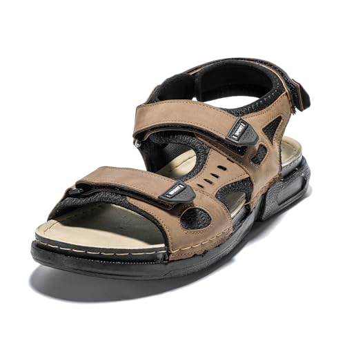 JOMIX Herren Klassische Sandaletten Klettverschluss Sandalen Sommer Badelatschen Leicht Schlappen Klettverschluss (Beige, 44 EU, TU2002) von JOMIX