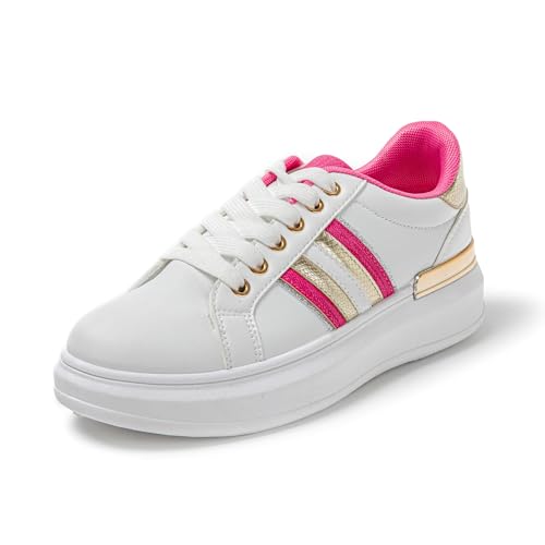 JOMIX Sportschuhe Damen Atmungsaktiv Leder Platform Sneaker Leicht Laufschuhe Fitness Plateau Turnschuhe Wanderschuhe Freizeitschuhe (Pflaumen, 39 EU) von JOMIX