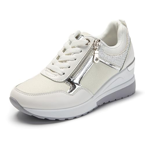 JOMIX Sportschuhe Damen Laufschuhe Sneakers Straßenlaufschuhe Fashion Fitness Schuhe Atmungsaktiv Turnschuhe Mädchen (Weiß, 38 EU) von JOMIX