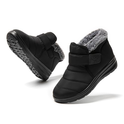 JOMIX Stiefeletten Schwarz Stiefel Warme Gefüttert Winterstiefel Puff Winterschuhe Damen Antirutsch Sohle Outdoor Hausschuhe Plateau (Schwarz 40 EU, MD9762) von JOMIX