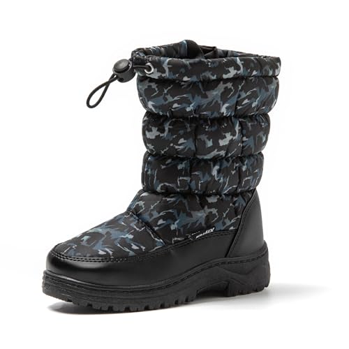 JOMIX Stiefeletten Schwarz Stiefel Warme Gefüttert Winterstiefel Puff Winterschuhe Kind Antirutsch Sohle Outdoor Schneestiefel Wasserdicht (Schwarz 34 EU, MB9538) von JOMIX