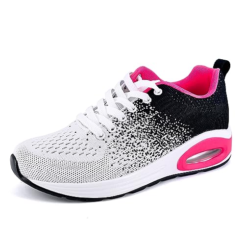 JOMIX Turnschuhe Damen Sneaker Sportschuhe Bunte Luftkissen Laufschuhe Anti-Rutsch Trainers Fitness Gym Straßen Outdoor (Weiß Fuchsia, 38 EU) von JOMIX