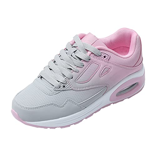 JOMIX Turnschuhe Damen Sneaker Sportschuhe Luftkissen Laufschuhe Anti-Rutsch Atmungsaktive Trainers Fitness Gym Straßen Outdoor (Grau Rosa, 36 EU) von JOMIX