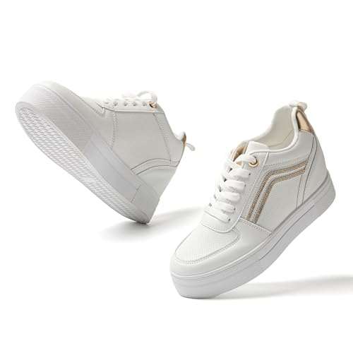 JOMIX Turnschuhe Freizeitschuhe Damen Laufschuhe Denim Leinwandschuhe Sneakers Fashion Fitness Schuhe Boardschuhe (Gold, 38 EU, MD9550) von JOMIX