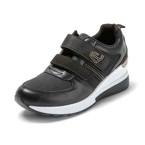JOMIX Walkingschuhe mit Klettverschluss Straßenlaufschuhe Sports Schuhe Luftpolster Atmungsaktiv Turnschuhe (Schwarz, 37 EU) von JOMIX