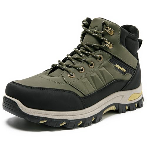 JOMIX Wanderschuhe Herren Trekking Schuhe Outdoor Stiefel Wasserdicht rutschfest Knöchelhoch Trekkingschuhe Hiking Boots für Wandern Bergsteigen Camping und Alltag MWB255037 Grün 43 von JOMIX