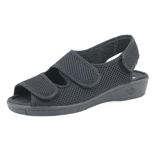 JOMIX Weiche Keilabsatz Hausschuhe Damen Klettverschluss Sommer Warm Hallux Valgus Schuhe Sandalen Weite H Men Hallux Valgus Schuhe Damen Sandalen (Schwarz 41 EU, ES2501) von JOMIX