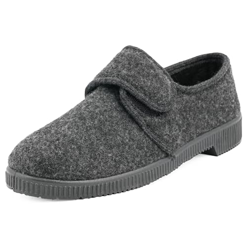 JOMIX Weiche Keilabsatz Hausschuhe Herren Klettverschluss Herbst Warm Hallux Valgus Schuhe Weite H Men Hallux Valgus Schuhe Herren Winterschuhe mit Fußbett (Grau 45 EU, ITU1415) von JOMIX