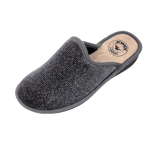 JOMIX Winter Hausschuhe Damen Bequeme Pantoffeln Lässige Italien Slippers Indoor (Grau 02, 36 EU) von JOMIX