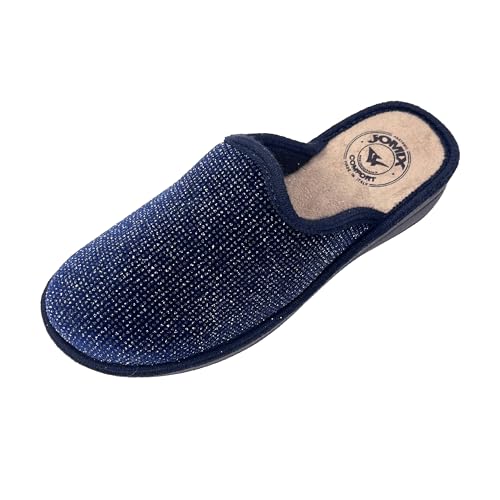 JOMIX Winter Hausschuhe Damen Bequeme Pantoffeln Lässige Italien Slippers Indoor (Navy 02, 36 EU) von JOMIX