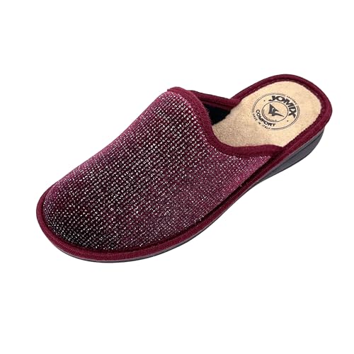 JOMIX Winter Hausschuhe Damen Bequeme Pantoffeln Lässige Italien Slippers Indoor (Rot 02, 36 EU) von JOMIX