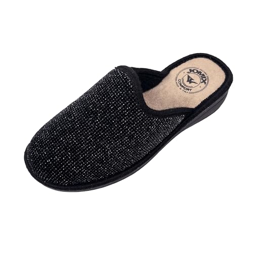 JOMIX Winter Hausschuhe Damen Bequeme Pantoffeln Lässige Italien Slippers Indoor (Schwarz 02, 40 EU) von JOMIX