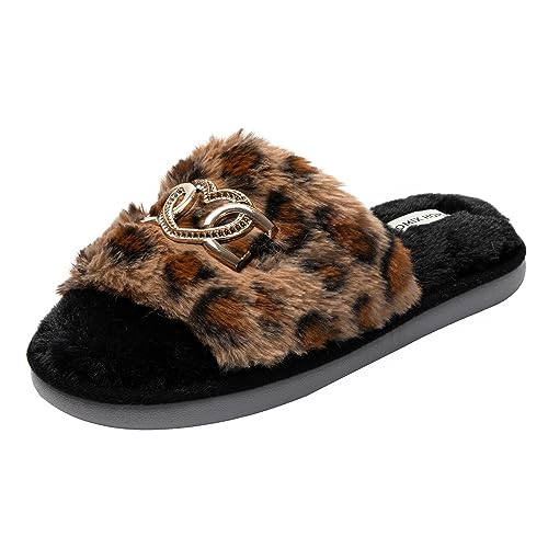 JOMIX Winter Hausschuhe Damen Flauschige Leopard Pantoffeln Warme Plüsch Puschen Indoor (Braun Leopard, 38 EU) von JOMIX