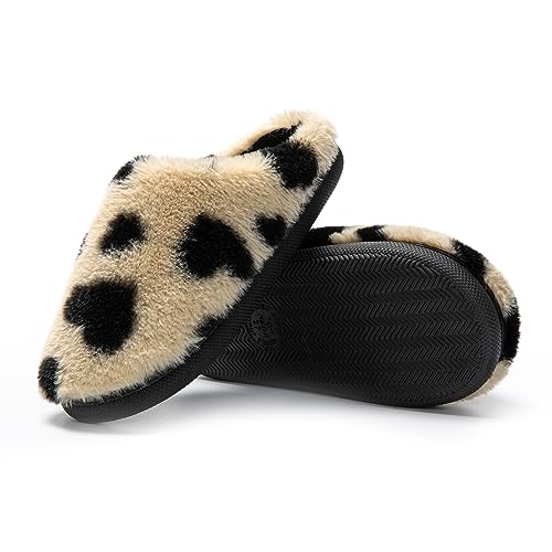 JOMIX Winter Hausschuhe Damen Herzen Plüsch Pantoffeln Warme Schöne Puschen Slippers Indoor (Braun, 36 EU) von JOMIX