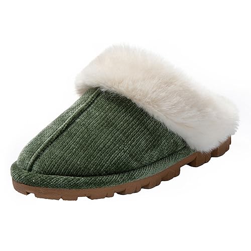 JOMIX Hausschuhe Damen Winter Flauschige Plüsch Puschen Gefüttert Super Warme Bequeme Weiche Rutschfeste Flache Pantoffeln (Grün, 38 EU) von JOMIX