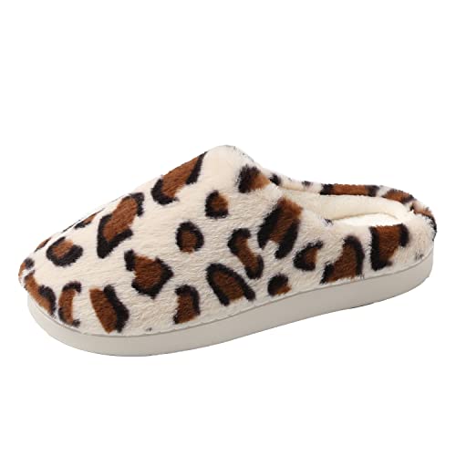 JOMIX Hausschuhe GäSte Set Kuschelhausschuhe Flauschig Slippers Rutschfeste Puschen Indoor Leopardschuhe (Beige 38 EU, MD6032) von JOMIX