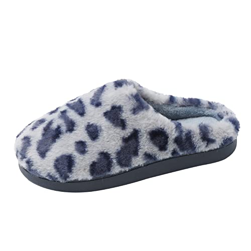 JOMIX Damen Hausschuhe Winter Plüsch Pantoffeln Leopard Gefüttert Süße Leopard Rutschfeste Clogs Slippers Warme Bequeme Schuhe für Damen (Blau 37 EU) von JOMIX