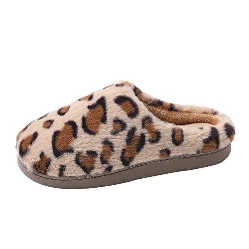 JOMIX Leopard Hausschuhe Damen Warme Plüsch Gefüttert Pantoffeln Hausschuhe Gäste Slippers Rutschfeste Puschen Indoor (Braun 41 EU) von JOMIX