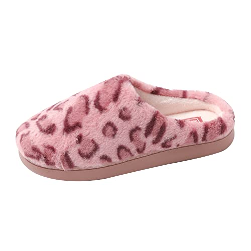 JOMIX Hausschuhe Gäste Damen Plüsch Hausschuhe Leopard Antirutsch Hausschuhe Gäste Baumwolle Pantoffeln (Rosa 37 EU) von JOMIX