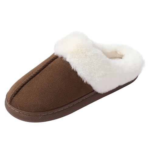 JOMIX Damen Winter Hausschuhe Gäste Warme Plüsch Lammfell Gefüttert Pantoffeln Slippers Filzpantoffeln Indoor (Braun 40 EU) von JOMIX