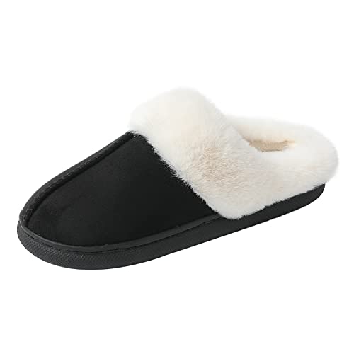 JOMIX Warme Hausschuhe Winter Gefüttert Plüsch Pantoffeln Unisex Winter Rutschfeste Clogs Slippers Bequeme Flauschige Schuhe für Damen (Schwarz 37EU) von JOMIX