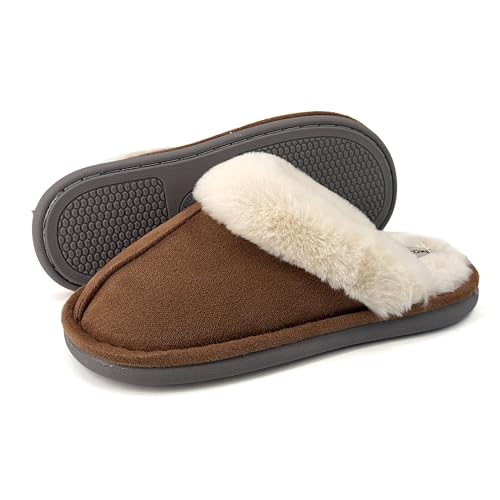 JOMIX Hausschuhe Damen Winter Pantoffeln Mädchen Slippers Unisex Indoor Rutschfeste Lammfell Hausschuhe Gäste (Braun 36 EU) von JOMIX