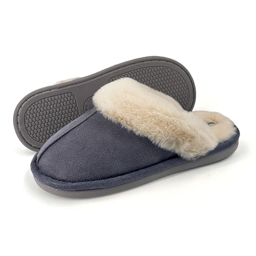 JOMIX Winter Lammfell Hausschuhe DamenWeiche Flache Medizinischer Slippers Warme Plüsch Gefüttert Pantoffeln Mädchen (Dunkelgrau 36 EU) von JOMIX