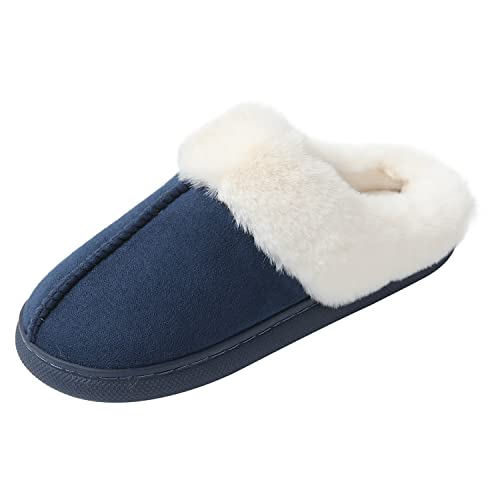 JOMIX Hausschuhe Damen Plüsch Warme Gefüttert Pantoffeln Bequeme Slippers Rutschfeste Puschen Indoor (Dunkelblau 36 EU) von JOMIX