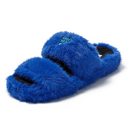JOMIX Winter Hausschuhe Damen Stylische Dopelriemen Pantoletten Bequeme Fluffy Slippers Indoor Outdoor (Blau, 36 EU) von JOMIX