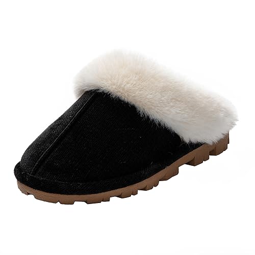 JOMIX Hausschuhe Damen Winter Flauschige Plüsch Puschen Gefüttert Super Warme Bequeme Weiche rutschfeste Flache Pantoffeln (Schwarz, 38 EU) von JOMIX