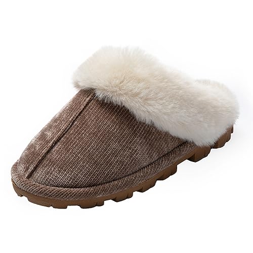 JOMIX Hausschuhe Damen Winter Flauschige Plüsch Puschen Gefüttert Super Warme Bequeme Weiche Rutschfeste Flache Pantoffeln (Braun, 40 EU) von JOMIX