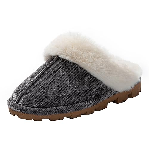 JOMIX Hausschuhe Damen Winter Flauschige Plüsch Puschen Gefüttert Super Warme Bequeme Weiche rutschfeste Flache Pantoffeln (Dunkelgrau, 40 EU) von JOMIX