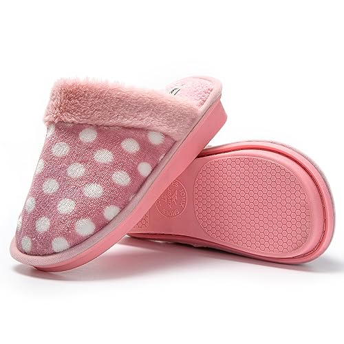 JOMIX Winter Hausschuhe Damen Warme Flauschige Pantoffeln Punkten Keilabsatz Slippers Puschen Indoor (Rosa, 39 EU) von JOMIX