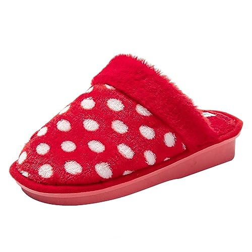 JOMIX Winter Hausschuhe Damen Warme Flauschige Pantoffeln Punkten Keilabsatz Slippers Puschen Indoor (Rot, 39 EU) von JOMIX