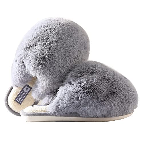 JOMIX Winter Hausschuhe Damen Warme Flauschige Pantoffeln Weiche Plüsch Slippers Modische Puschen Indoor (Grau, 39 EU) von JOMIX