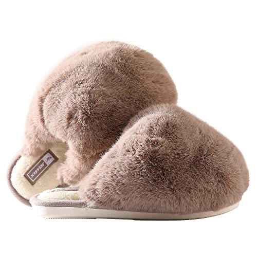 JOMIX Winter Hausschuhe Damen Warme Flauschige Pantoffeln Weiche Plüsch Slippers Modische Puschen Indoor (Khaki, 37 EU) von JOMIX